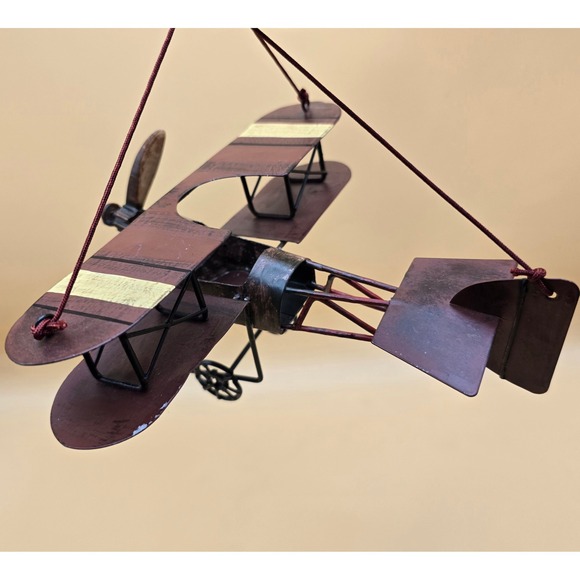 Unbranded Other - Vintage Metal Biplane Model Rustic Bronze Burgundy Decorative Aircraft 7 Inch